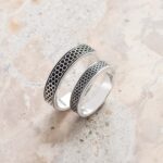 Çiftler için Kazınmış Petek Gümüş Yüzük